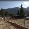 Caballo blanco ensillado junto a pista ecuestre en Vielha, rodeado de montañas en el Valle de Arán
